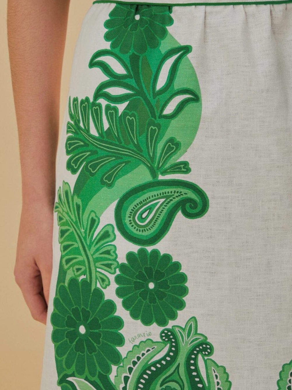 FARM Rio Green Color Festival Linen Midi Skirt - Picture 4 of 12